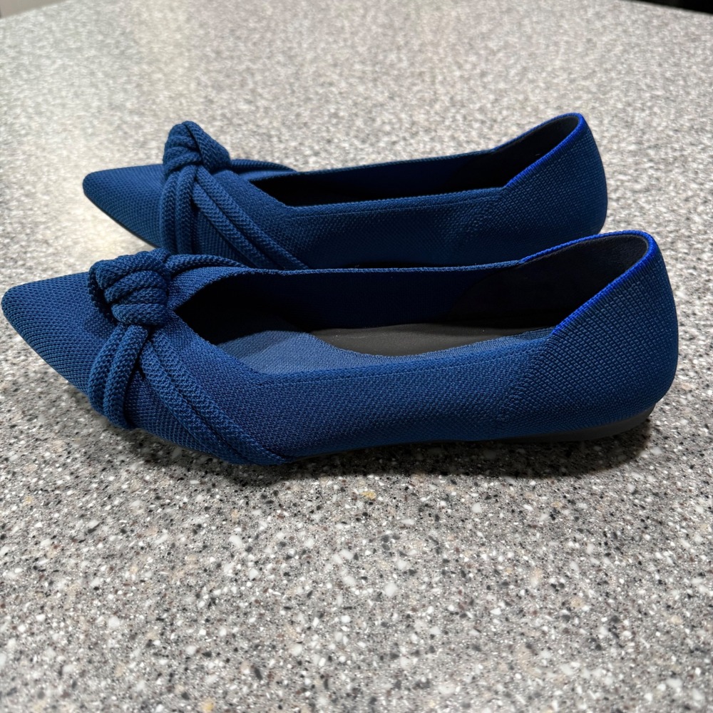 Rothy's The Point Navy Blue Knotted Pointed Toe Ballet Flats Womens 10 Office - Picture 6 of 8